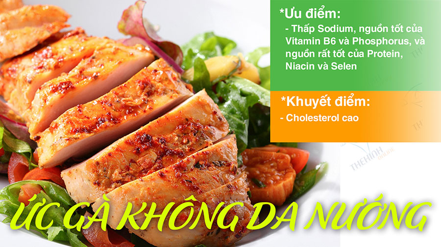 Giá trị dinh dưỡng ức gà không da nướng. Thực phẩm giàu protein ít béo