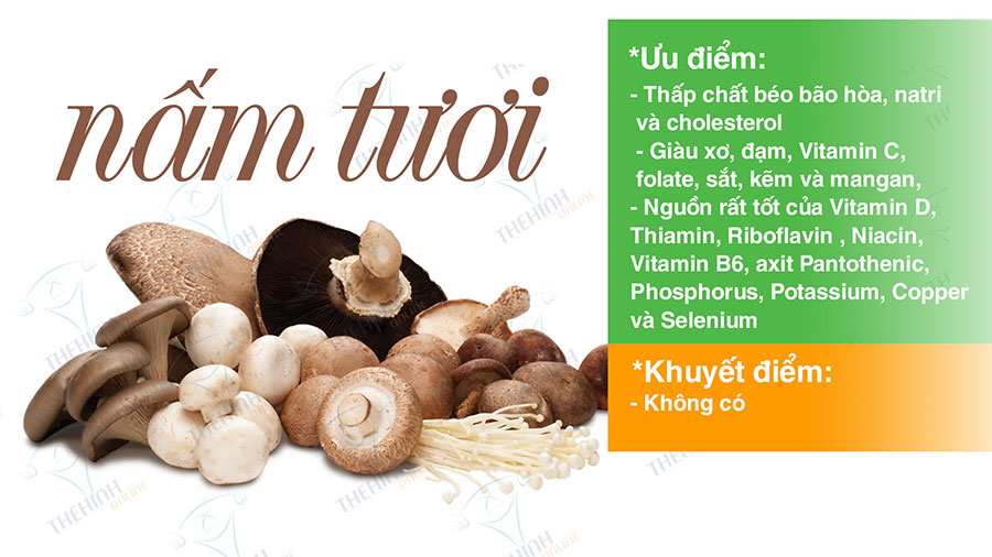 Giá trị dinh dưỡng nấm trắng, thực phẩm giàu xơ và đạm, Mushrooms