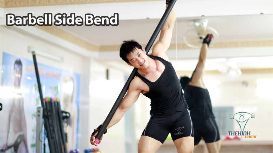 Barbell Side Bend Gập bụng xiên với gậy săn bụng giảm mỡ