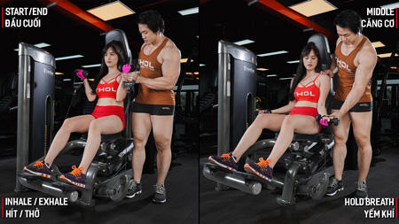 Gym nữ tâm kinh tầng 2 BA Biceps Curl 3x10 nghỉ 1 phút