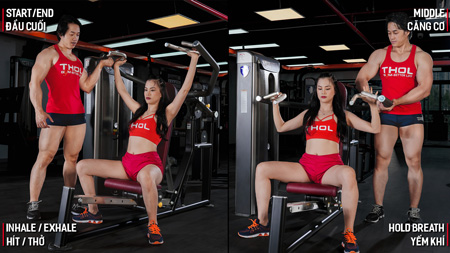 Gym nữ tâm kinh PPD Multi Press (Shoulders) 2x10 nghỉ 1p30s