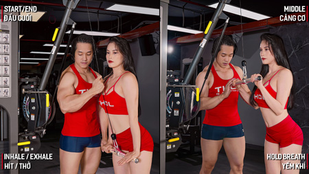 Gym nữ tâm kinh PPMS Triceps Pushdown 4x10 nghỉ 1 phút