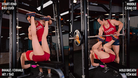 Gym nữ tâm kinh tầng 3 Smith Machine Leg Press 3x10 nghỉ 1p30s