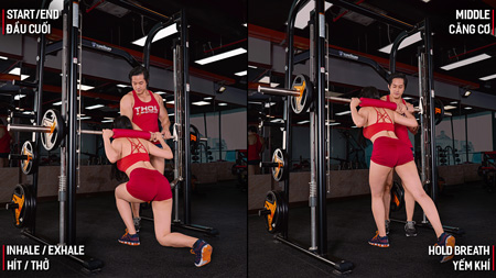 Gym nữ tâm kinh tầng 3 Smith Machine Lunge 3x10 nghỉ 1 phút